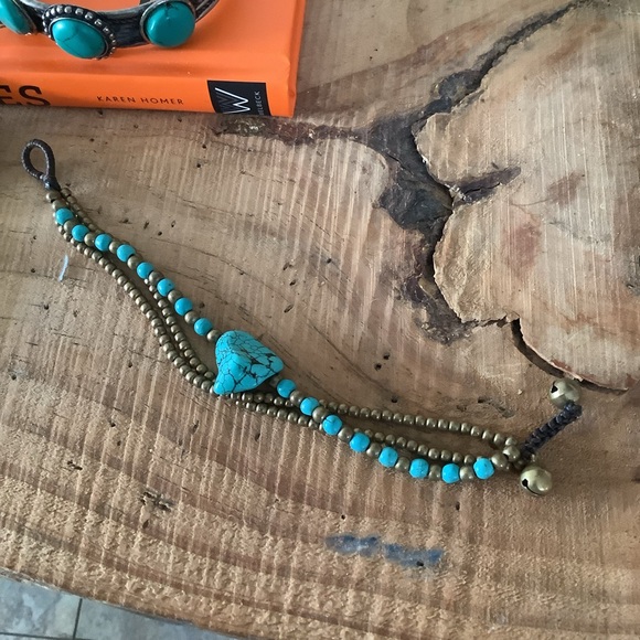 Bohemian Boho Turquoise Costume Jewelry Bundle 3 Bracelets, 1 Pair Long Earrings - Picture 2 of 5